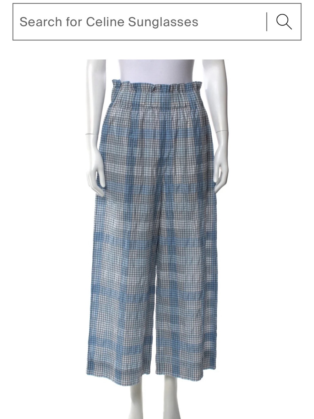 Ganni Blue Plaid Wide-Leg Pants
